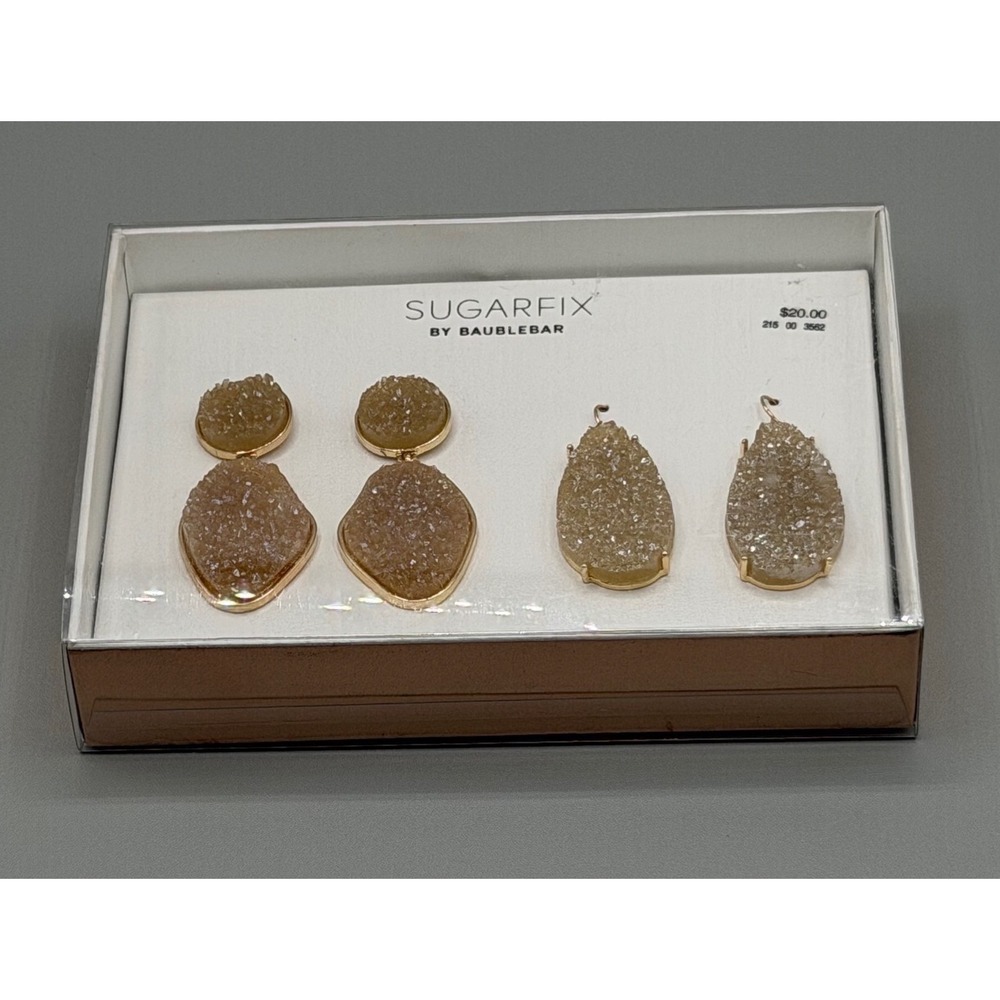 Sugarfix by Baublebar Druzy Earring Set 2 Pairs Gold Champagne 215 00 3562 NIB